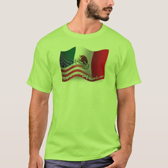 Camiseta Bandeira de ondulação do méxico-americano (Frente)