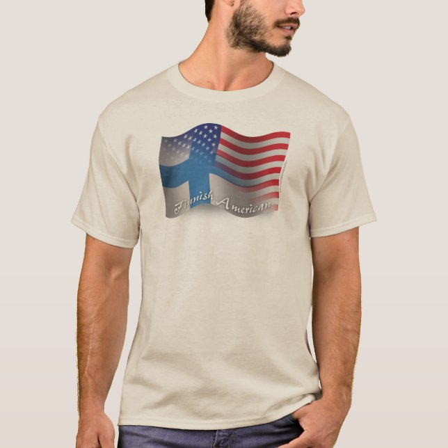 Camiseta Bandeira de ondulação Finlandês-Americana (Frente)