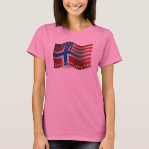 Camiseta Bandeira de ondulação Norueguês-Americana