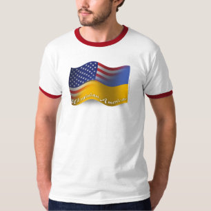 Camiseta Bandeira de ondulação Ucraniano-Americana