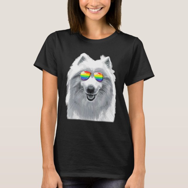 Camiseta Bandeira de Orgulho gay de Cachorro Samojado Lgbt (Frente)