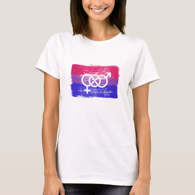 CAMISETA BANDEIRA DE ORGULHO SÍMBOLO BISSEXUAL PINTADA (Frente)