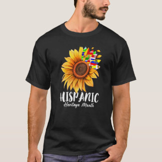 Camiseta Bandeira de Países Latinx Fofos Girassol Mês da He