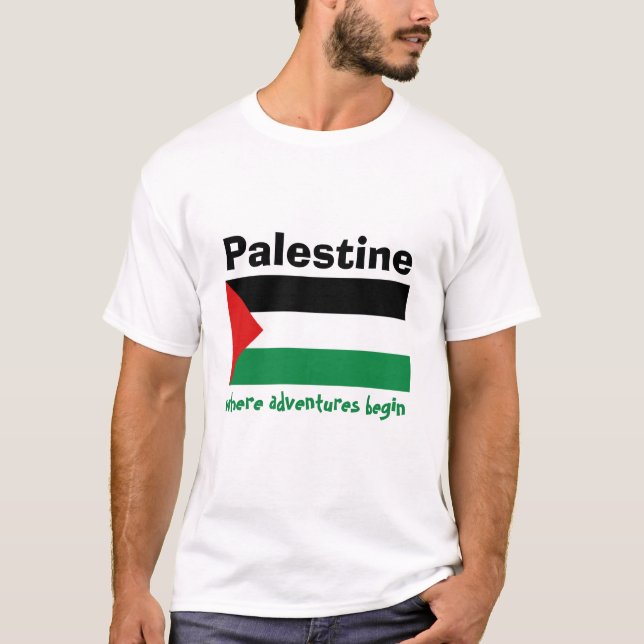 Camiseta Bandeira de Palestina + Mapa + T-shirt do texto (Frente)