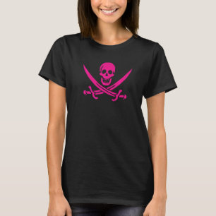 Camiseta Bandeira de Pirata Jolly Roger Gráfica Calico Rosa