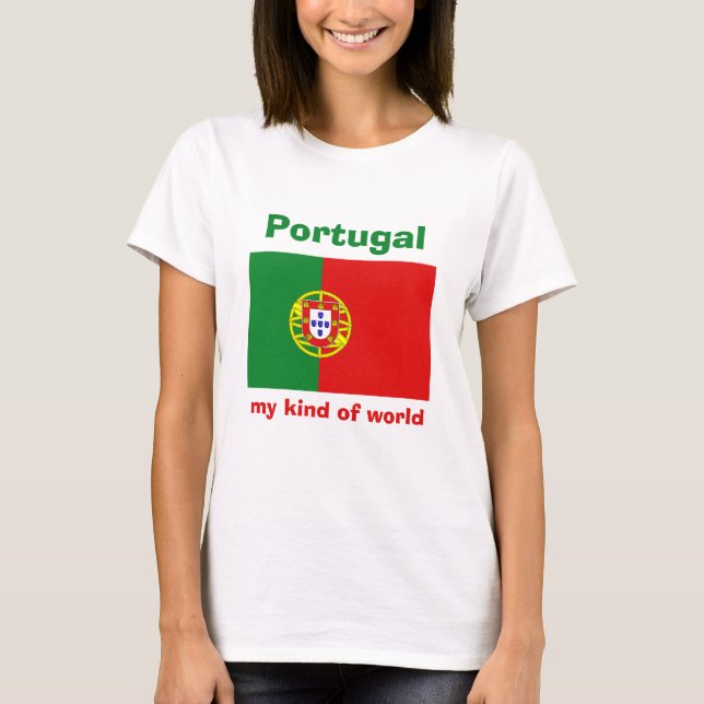 Camiseta Bandeira de Portugal + Mapa + T-shirt do texto (Frente)
