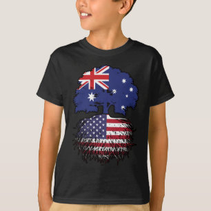 Camiseta Bandeira de Raízes da Árvore Australiana dos EUA