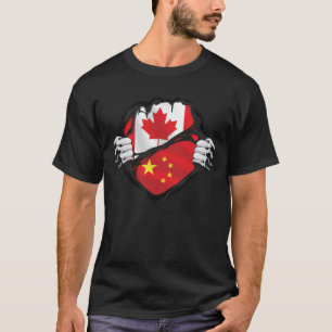 Camiseta Bandeira de Raízes das Mãos Canadianas Chinesas