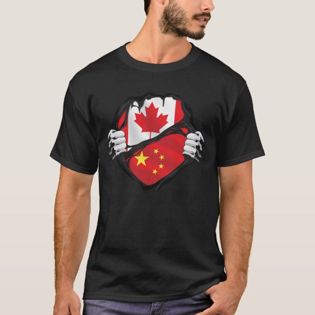 Camiseta Bandeira de Raízes das Mãos Canadianas Chinesas (Frente)