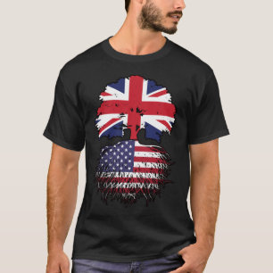 Camiseta Bandeira de Raízes de Árvore Britânica Americana