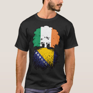 Camiseta Bandeira de Raízes de Árvore da Bósnia e Irlanda