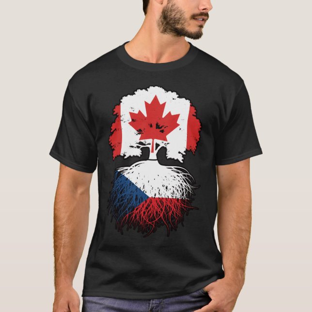 Camiseta Bandeira de Raízes de Árvore do Canadá Checo (Frente)