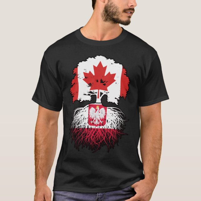 Camiseta Bandeira de Raízes de Árvore do Canadá Polônia (Frente)