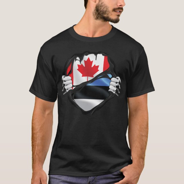 Camiseta Bandeira de Raízes Estoniana Canadiana (Frente)