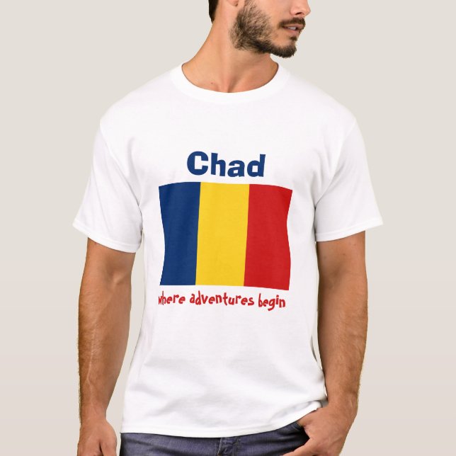 Camiseta Bandeira de República do Tchad + Mapa + T-shirt do (Frente)
