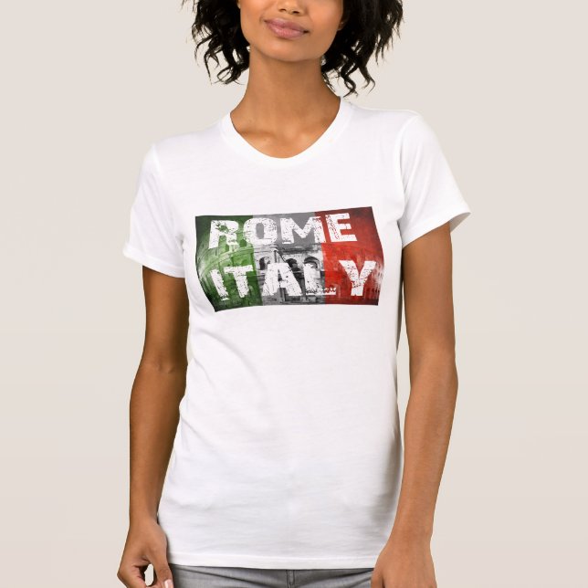 Camiseta Bandeira de Roma Italia sobre o coliseu (Frente)