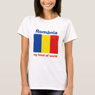 Camiseta Bandeira de Romania + Mapa + T-shirt do texto