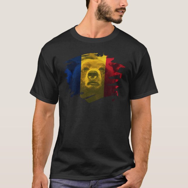 Camiseta Bandeira de Romania & urso - design romeno do (Frente)