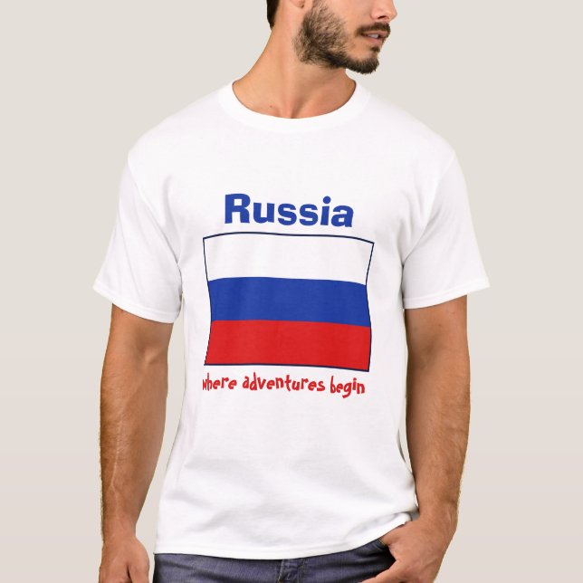 Camiseta Bandeira de Rússia + Mapa + T-shirt do texto (Frente)