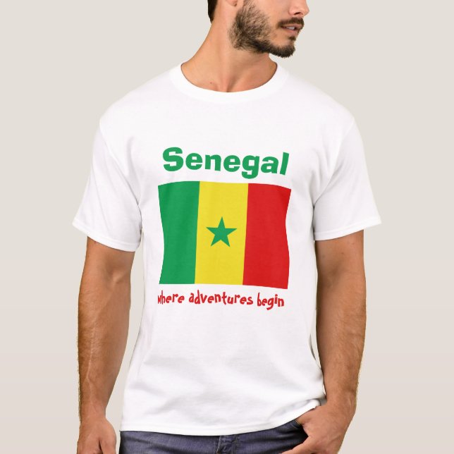 Camiseta Bandeira de Senegal + Mapa + T-shirt do texto (Frente)