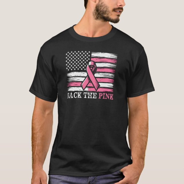 Camiseta Bandeira de Sensibilização do Cancer de Mama Rosa  (Frente)