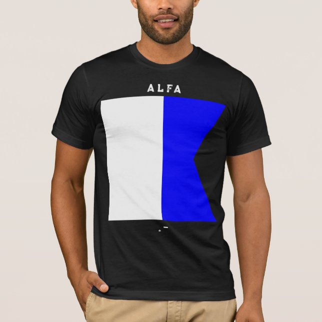Camiseta Bandeira de Sinal Alfa Código Morse Desenho Náutic (Frente)