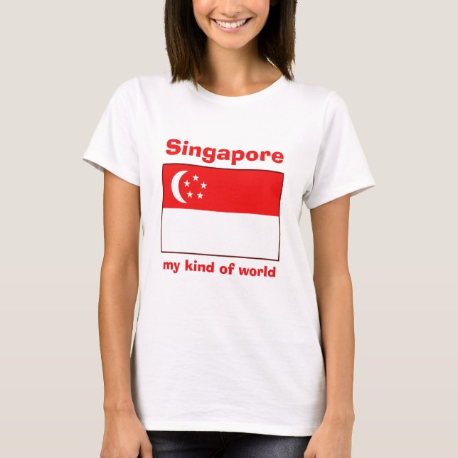 Camiseta Bandeira de Singapore + Mapa + T-shirt do texto (Frente)