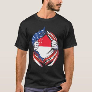 Camiseta Bandeira de Singapura Americano Orgulhoso do Meu E