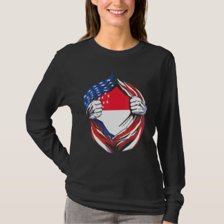 Camiseta Bandeira de Singapura Americano Orgulhoso do Meu S