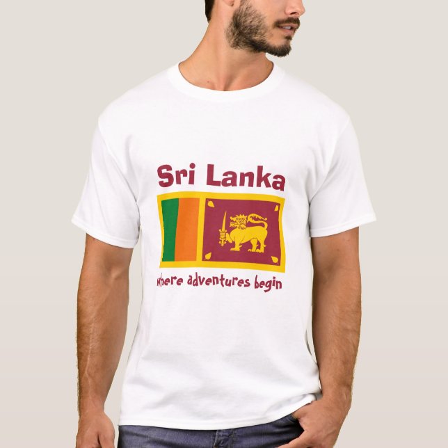 Camiseta Bandeira de Sri Lanka + Mapa + T-shirt do texto (Frente)
