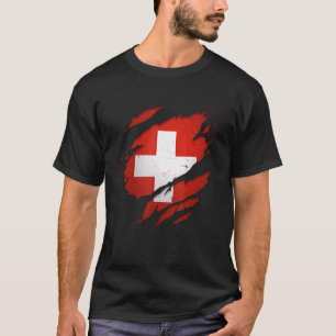 Camiseta Bandeira de Suiça com Rasga Suíça Orgulhosa