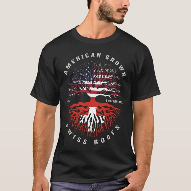 Camiseta Bandeira de Suiça de Raízes Suíças Americanas Cres (Frente)