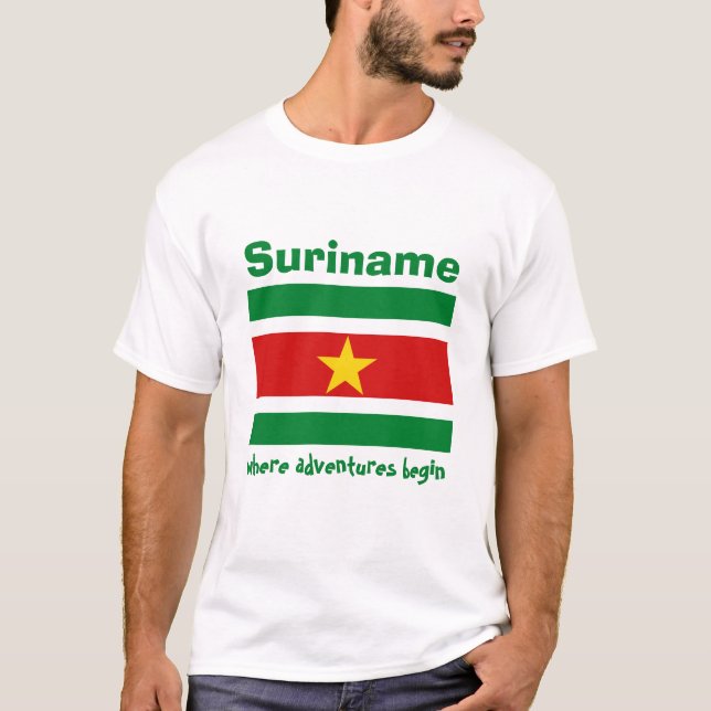 Camiseta Bandeira de Suriname + Mapa + T-shirt do texto (Frente)