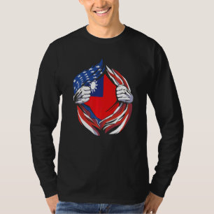 Camiseta Bandeira de Taiwan Americano Orgulhoso da Minha He