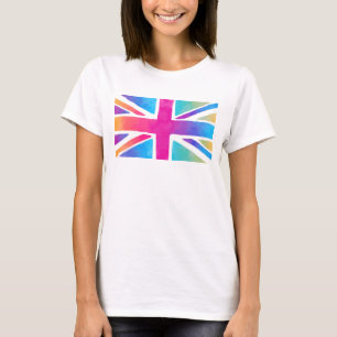 Camiseta Bandeira de Union Jack em aguarelas brilhantes