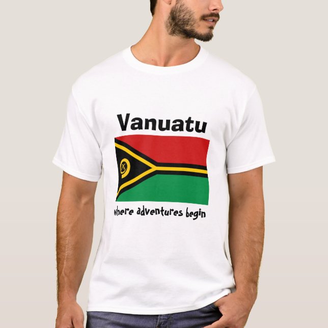 Camiseta Bandeira de Vanuatu + Mapa + T-shirt do texto (Frente)