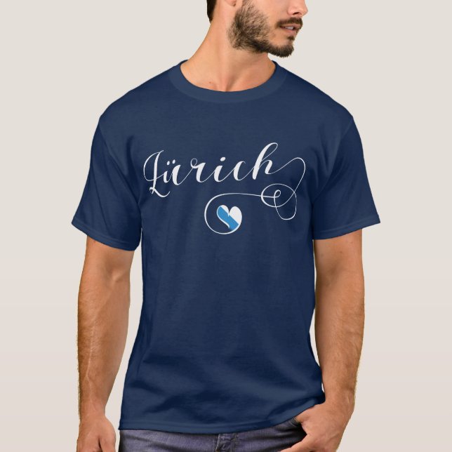 Camiseta Bandeira de Zürich em Heart, Zurique, Suiça (Frente)
