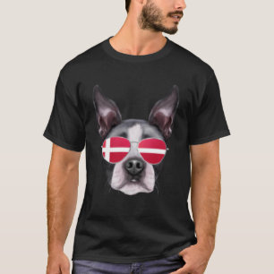 Camiseta Bandeira dinamarquesa Boston Terrier Dog Dinamarca
