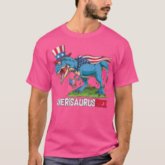Camiseta Bandeira Dinossauro Americana 4 De Julho Amerisaur