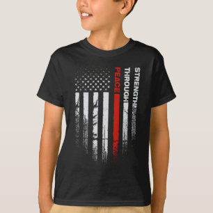Camiseta Bandeira Distressed Paz Através da Força EUA