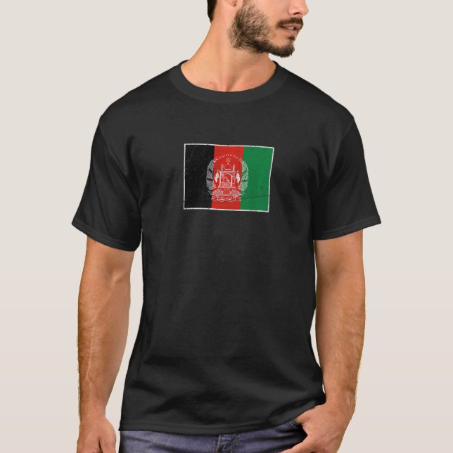 Camiseta Bandeira do Afeganistão com Vintage Afghan Nationa (Frente)