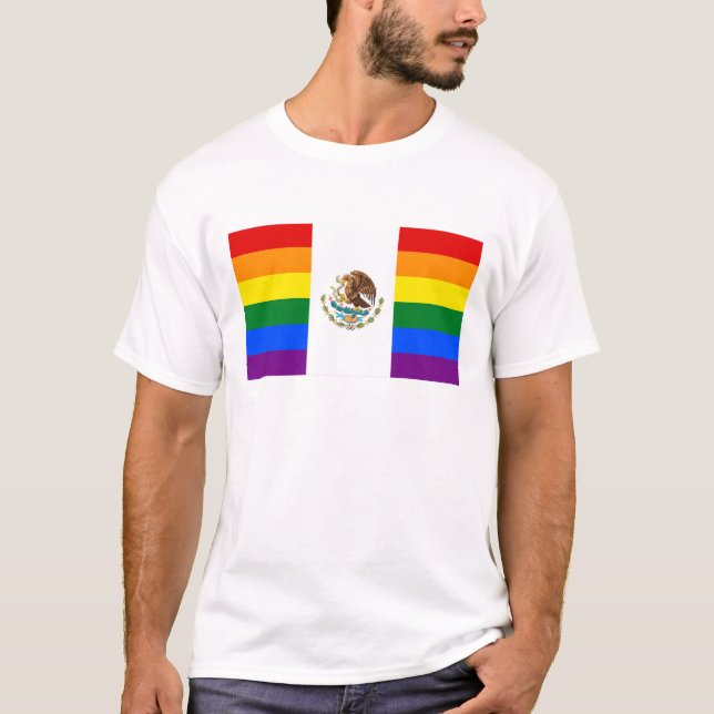 Camiseta Bandeira do arco-íris do orgulho gay de México (Frente)