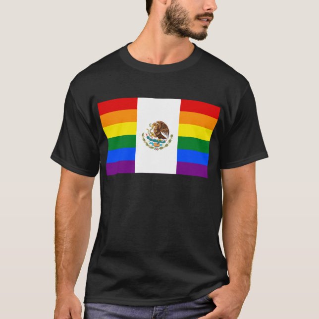 Camiseta Bandeira do arco-íris do orgulho gay de México (Frente)