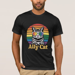 Camiseta Bandeira do Arco-íris LGBT Gato Aliado Presente LG