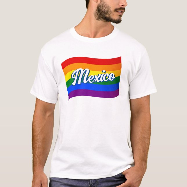 Camiseta Bandeira do arco-íris México orgulho gay mexicano  (Frente)
