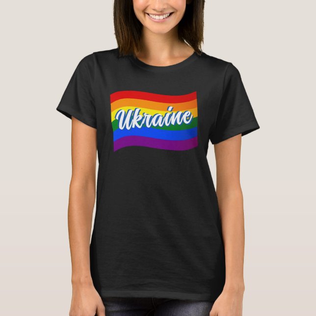 Camiseta Bandeira do arco-íris Ucrânia Orgulho gay LGBT na  (Frente)