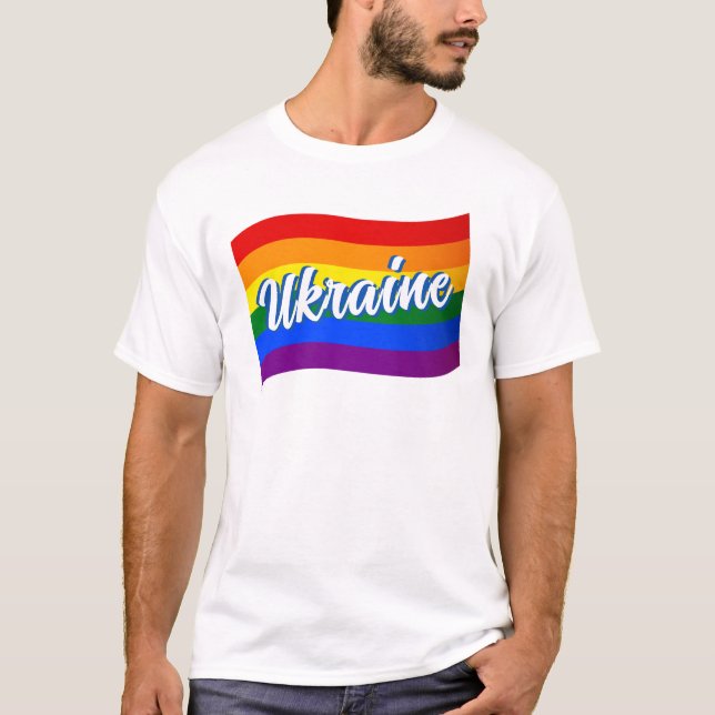 Camiseta Bandeira do arco-íris Ucrânia Orgulho gay LGBT na  (Frente)