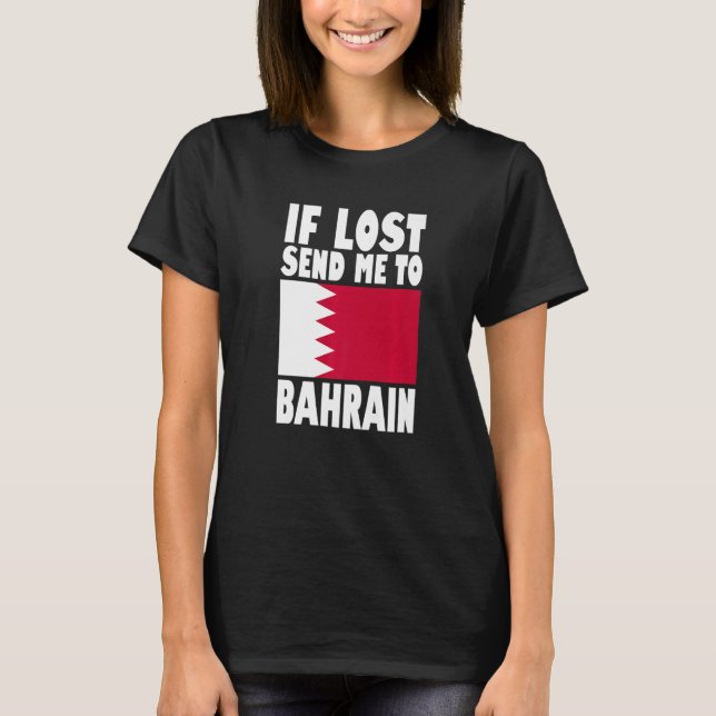 Camiseta Bandeira do Bahrein Design Se perdido me envie par (Frente)