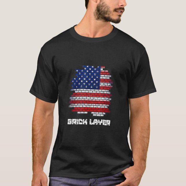 Camiseta Bandeira do Bricklayer Patriótica Americana Masonr (Frente)