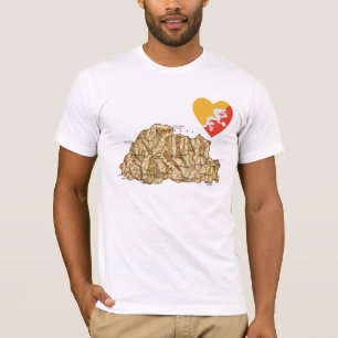 Camiseta Bandeira do Butão Heart and Map T-Shirt